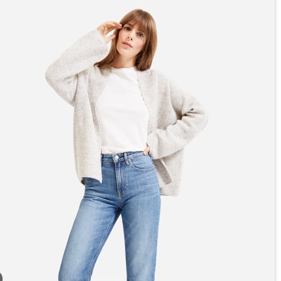 Everlane Open Front Cardigan Twisted Merino Wool Blend, Oatmeal, Women's Size XS - Picture 9 of 10